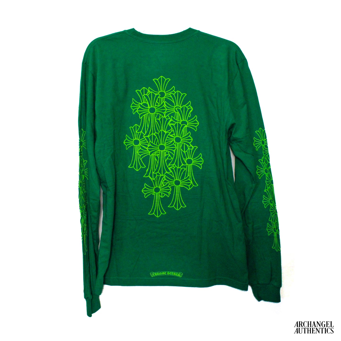 Chrome Hearts Cemetary Cross Long Sleeve T-Shirt Kelly Green/Glo Green