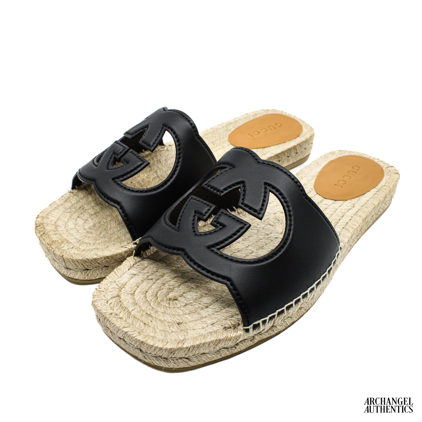 Gucci Interlocking G Cut-out Sandals Black Espadrille