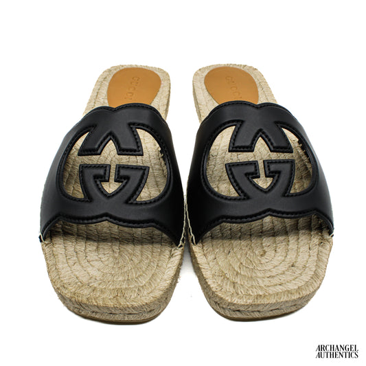 Gucci Interlocking G Cut-out Sandals Black Espadrille