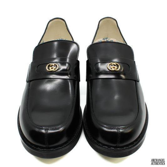 Gucci Moccasin Leather Loafer Interlocking Logo