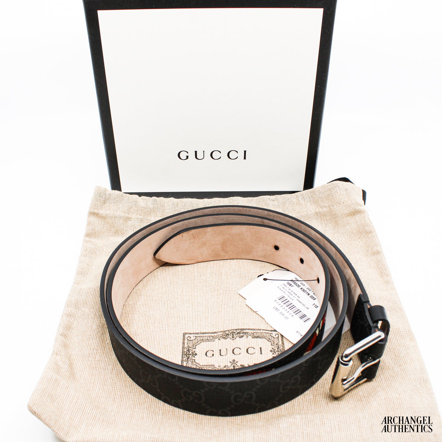 Gucci GG Belt with Kingsnake Print Black/Grey