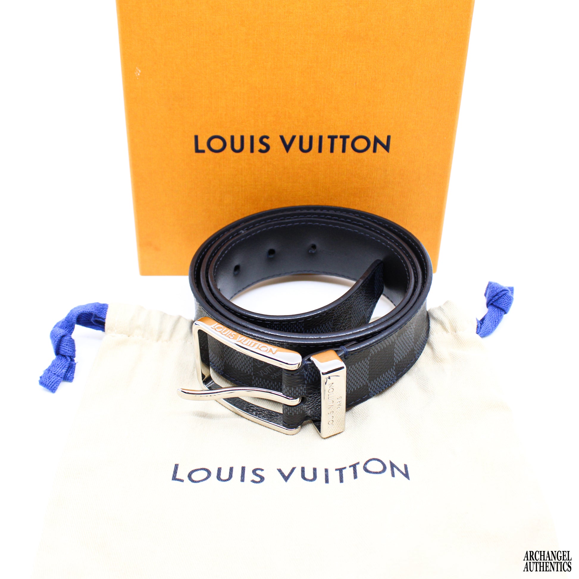 LOUIS VUITTON M6067 Damier Cobalt Sainteur Pont Neuf belt leather unisex