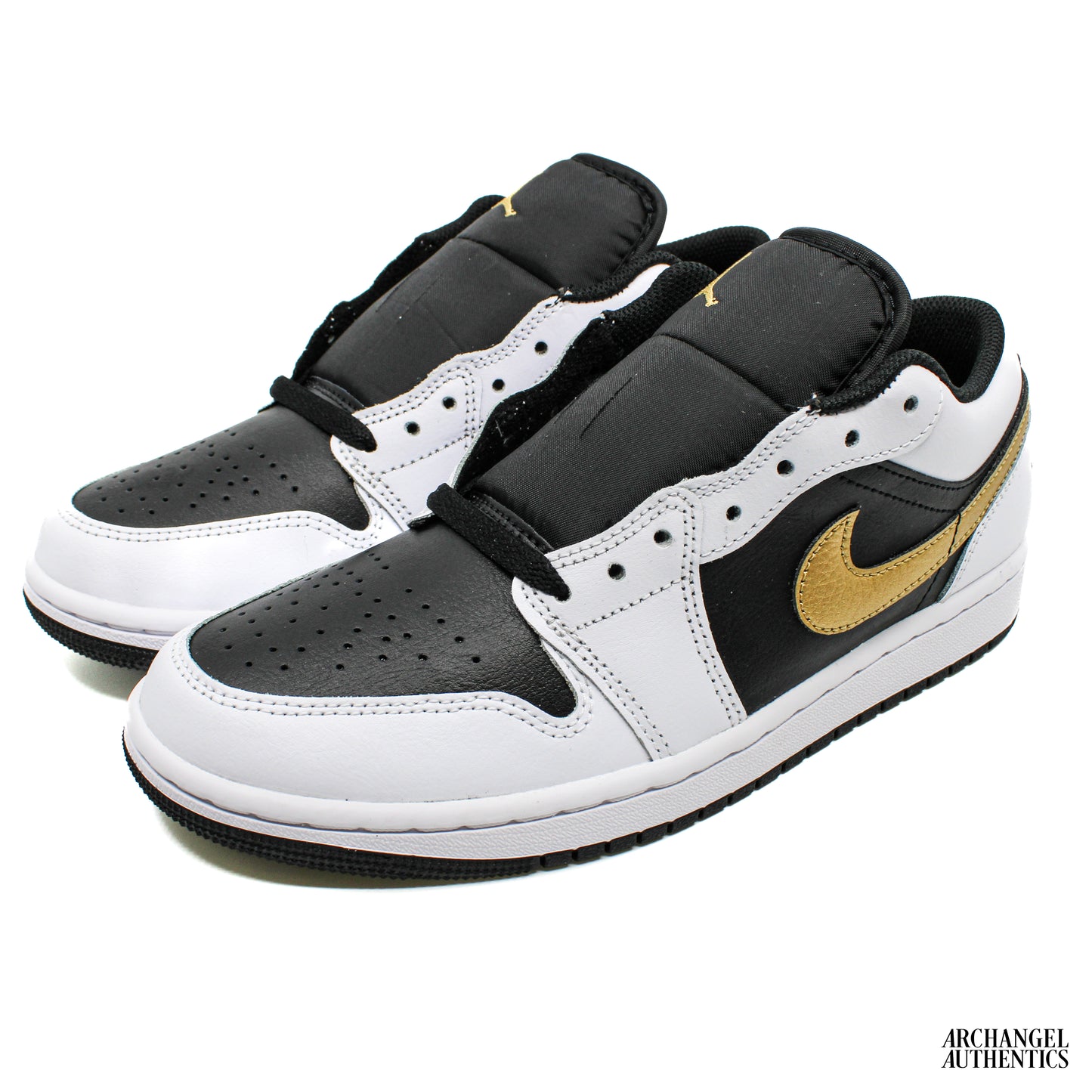 Nike Air Jordan 1 Low White Black Metallic Gold Swoosh